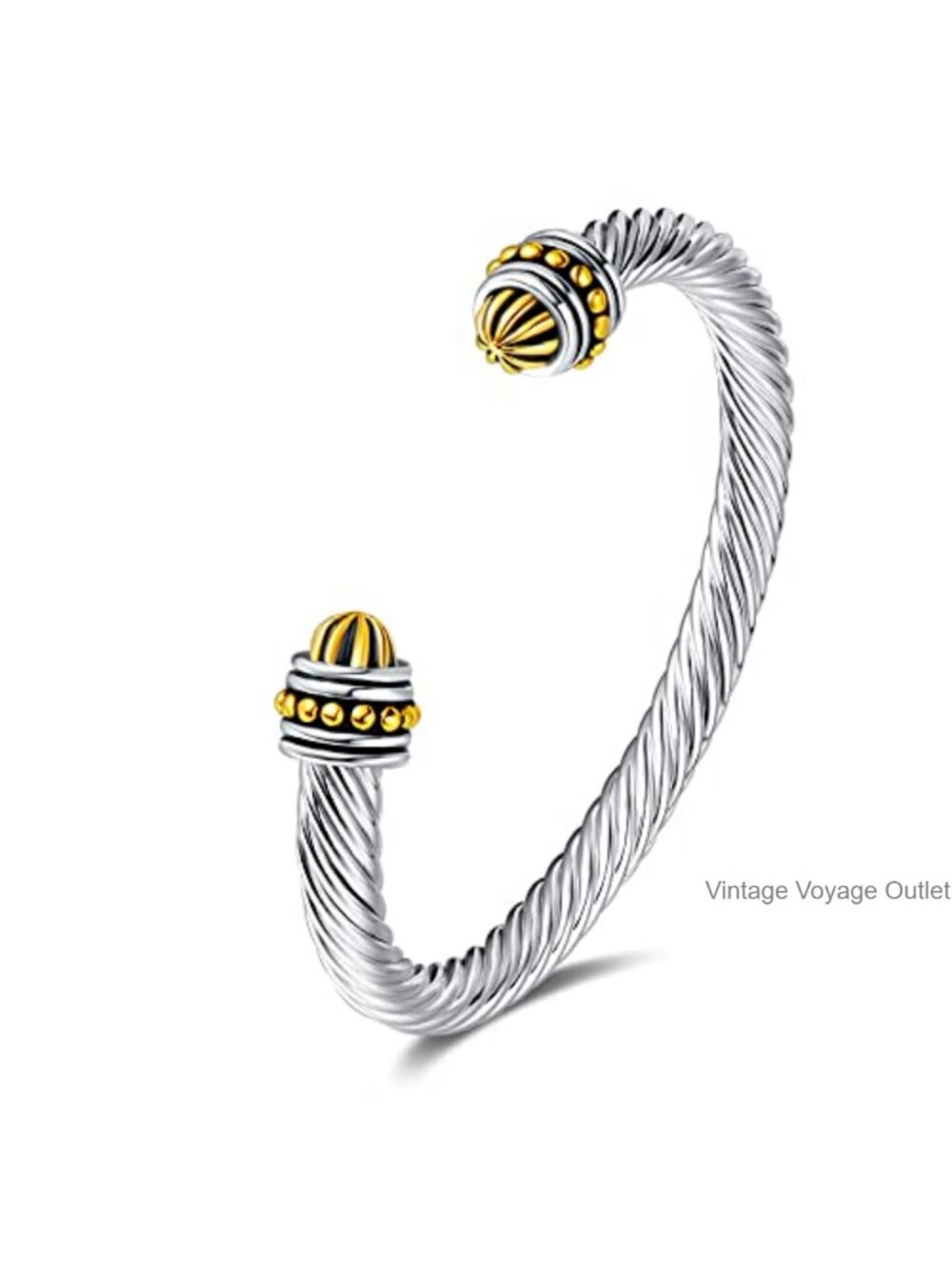 Twisted Cable Wire Cuff Bangle Bracelet Imitation Pearl Ends